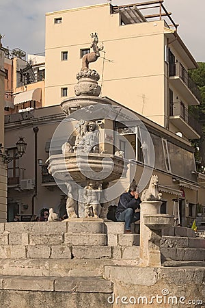 Amazing fountain â€œCentaurâ€ - favorite place of recreation for residents and visitors of the city Editorial Stock Photo